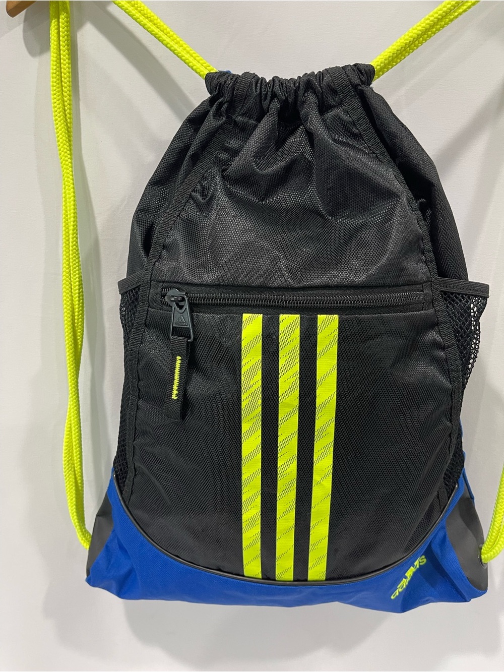 Adidas Neon Yellow & Blue Drawstring Backpack - Picture 2 of 5